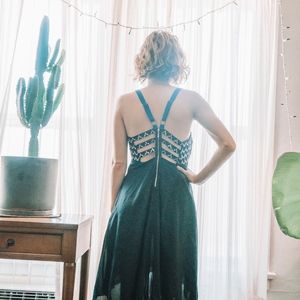 Black and blue flowy cotton and silk dress!